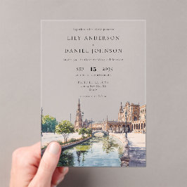 Seville Spain Watercolor Destination Wedding アクリル招待状