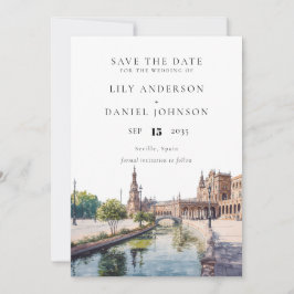 Seville Spain Watercolor Elegant Wedding セーブザデート