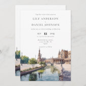 Seville Spain Watercolor Elegant Wedding 招待状 (正面/裏面)