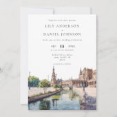 Seville Spain Watercolor QR Code Wedding 招待状 (正面)