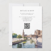 Seville Spain Watercolor QR Code Wedding 招待状 (裏面)