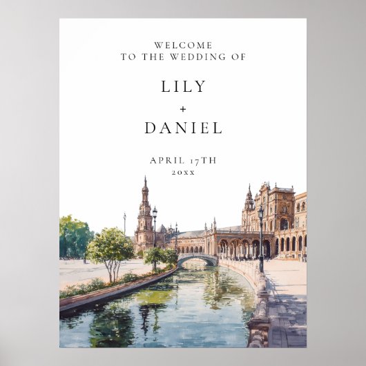 Seville Spain Wedding Welcome Sign ポスター (正面)