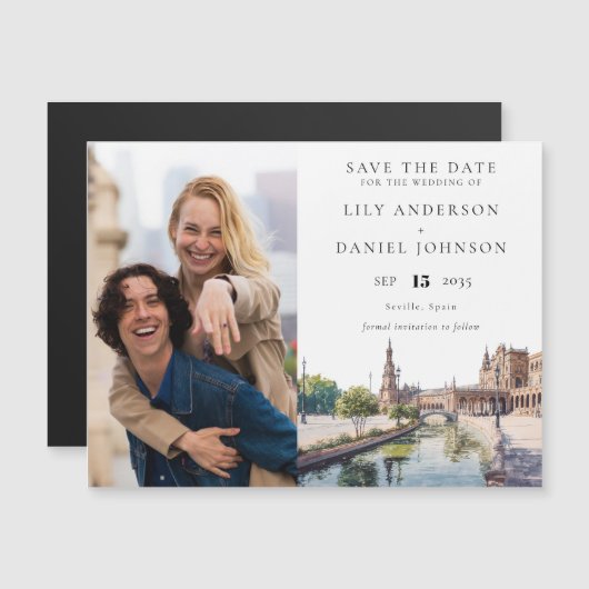 Seville Wedding Photo Save The Date マグネット招待状 (正面/裏面)