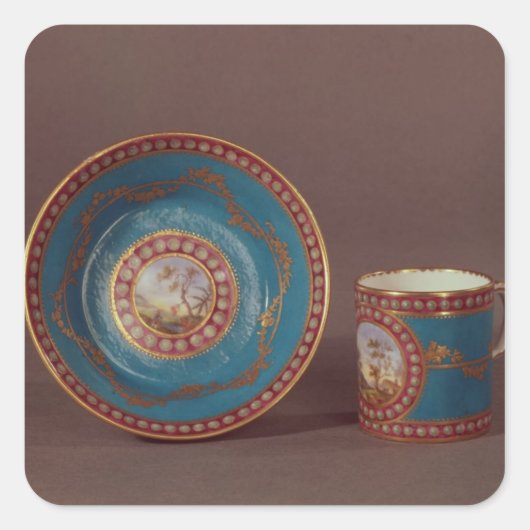 Sevres bleu celesteコーヒーカップとソーサー, c.1780 スクエアシール (正面)