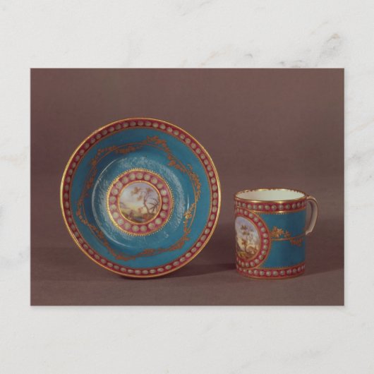 Sevres bleu celesteコーヒーカップとソーサー, c.1780 ポストカード (正面)