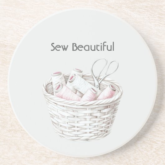 Sew Beautiful Blush Pink White Thread Basket コースター (正面)