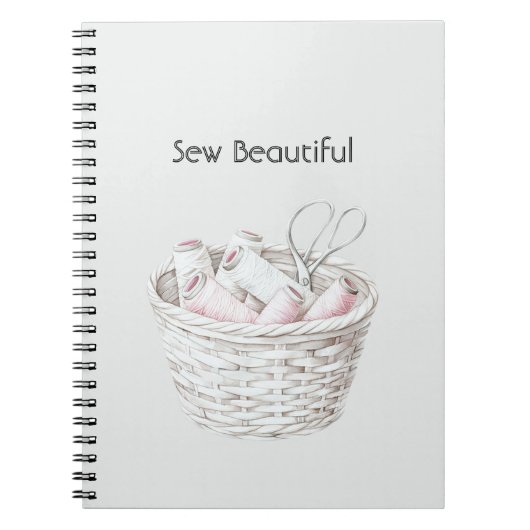 Sew Beautiful Blush Pink White Thread Basket ノートブック (正面)