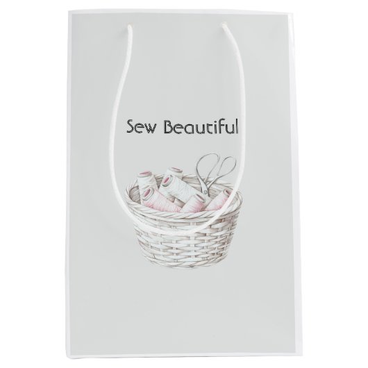 Sew Beautiful Blush Pink White Thread Basket ミディアムペーパーバッグ (正面)