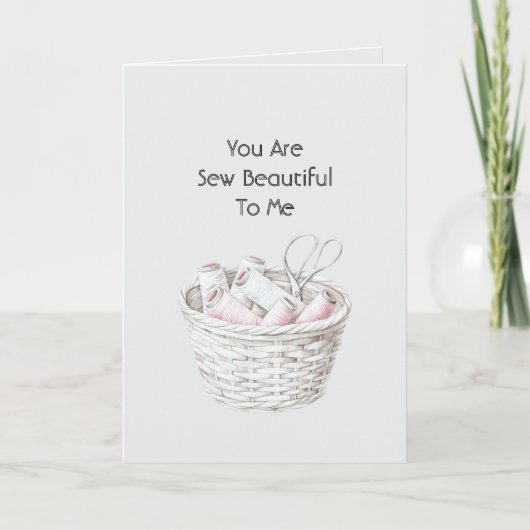 Sew Beautiful Blush Pink White Thread Basket Love カード (正面)