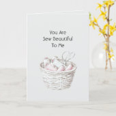 Sew Beautiful Blush Pink White Thread Basket Love カード (黄色い花)