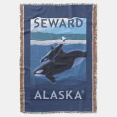 Seward、AlaskaOrcaおよび子牛場面 スローブランケット (正面縦)