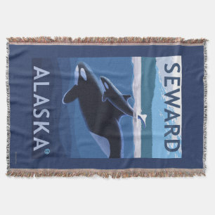 Seward、AlaskaOrcaおよび子牛場面 スローブランケット