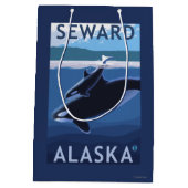 Seward、AlaskaOrcaおよび子牛場面 ミディアムペーパーバッグ (裏面)