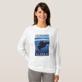 Seward、AlaskaOrcaおよび子牛場面 Tシャツ (正面フル)