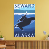 Seward、AlaskaOrca、Calf Scene キャンバスプリント (インサイチュ (リビング))