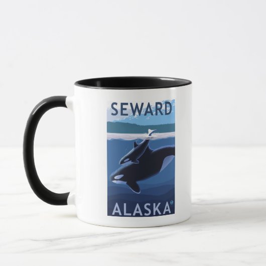 Seward、AlaskaOrca、Calf Scene マグカップ (左)