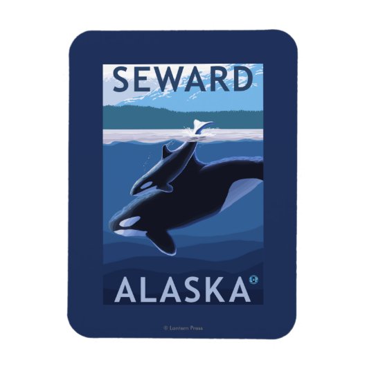 Seward、AlaskaOrca、Calf Scene マグネット (縦)