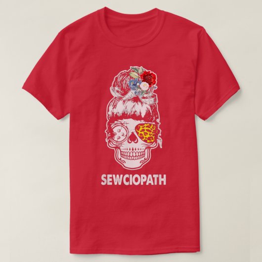 Sewciopath Cool Leopard Skull Floral Sewing Gifts Tシャツ (デザイン正面)