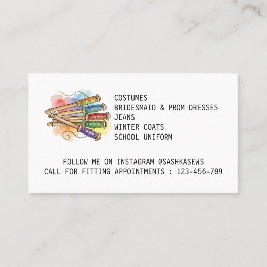 Sewing Alterations & Repairs Colorful Eclectic 名刺 (裏面)