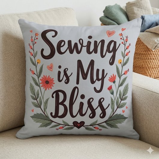 Sewing Is My Bliss フラワータイポグラフィー クッション