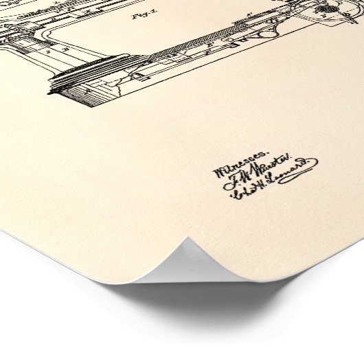 Sewing Machine 1866 Patent Art Old Peper ポスター (角)