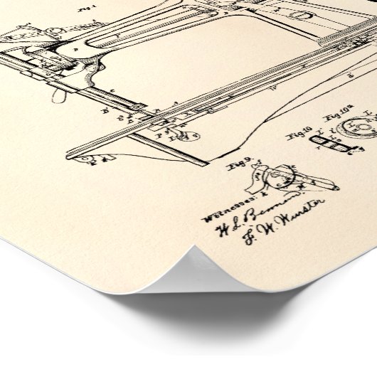 Sewing Machine 1867 Patent Art Old Peper ポスター (角)