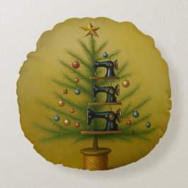 Sewing machine Christmas tree Happy Crafty Xmas ラウンドクッション