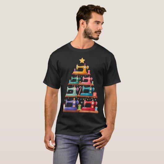 Sewing Machine Christmas Tree Lights Santa Hat Xma Tシャツ (正面フル)