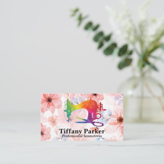 Sewing Machine Colorful Logo | Flowers 名刺 (スタンド正面)