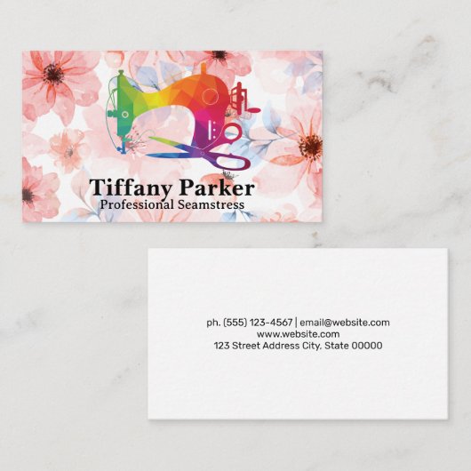 Sewing Machine Colorful Logo | Flowers 名刺 (正面/裏面)