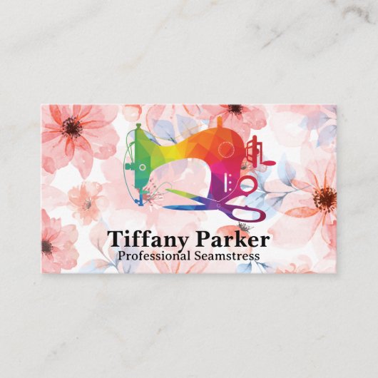 Sewing Machine Colorful Logo | Flowers 名刺 (正面)