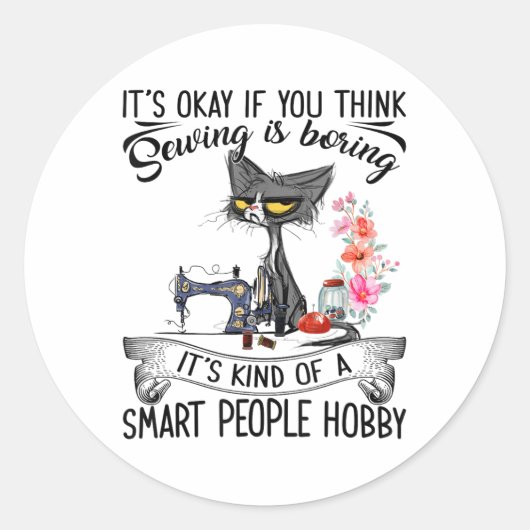 Sewing Machine Craft Quilting Sewer Cat Sewing  ラウンドシール (正面)