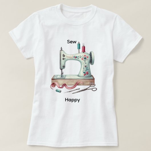 Sewing machine cute craft sew happy t-shirt tシャツ (デザイン正面)
