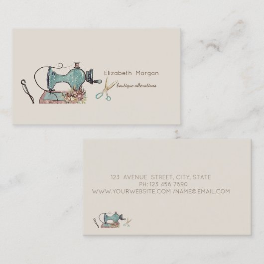 Sewing Machine Scissors Needle Tailor 名刺 (正面/裏面)