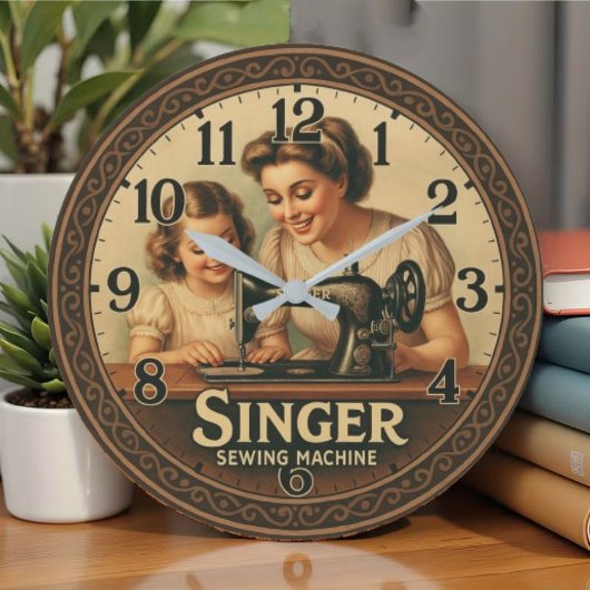 Sewing machine seamstress gift Vintage Singer ラージ壁時計