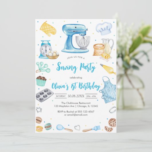 Sewing Party Birthday Invitation 招待状 (スタンド正面)