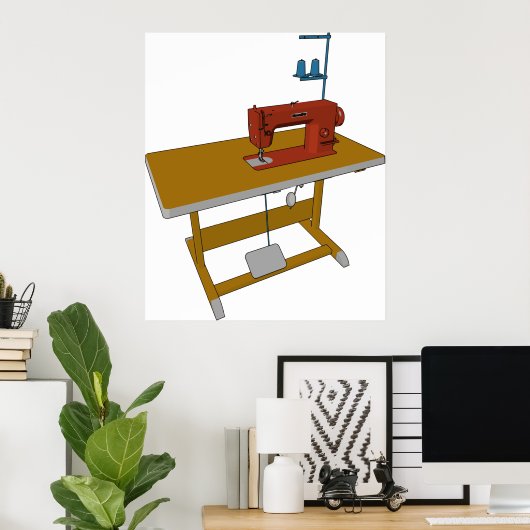 Sewing Table And Machine ポスター (ホームオフィス)