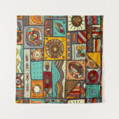 Sewn pieces of fabric in a patchwork style. Ethnic タペストリー (正面(横))