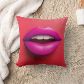 Sexy purple lips on red background クッション (ブランケット)