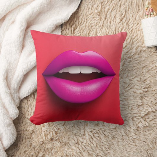 Sexy purple lips on red background クッション (ブランケット)