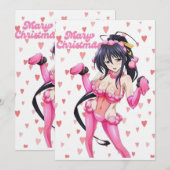 Sexy Santa Marry Cristmas Pink Heart Anime Diva 招待状 (正面/裏面)