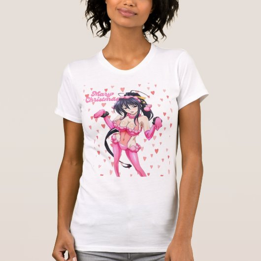 Sexy Santa Marry Cristmas Pink Heart Anime Diva Tシャツ (正面)