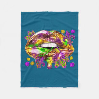 Sexy Women Lips Mardi Gras Carnival Fat フリースブランケット