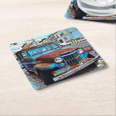 SFの代表団古い車の紙のコースター スクエアペーパーコースター (アングル)