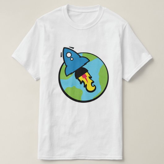 SFアニメのロケットと惑星 Tシャツ (デザイン正面)