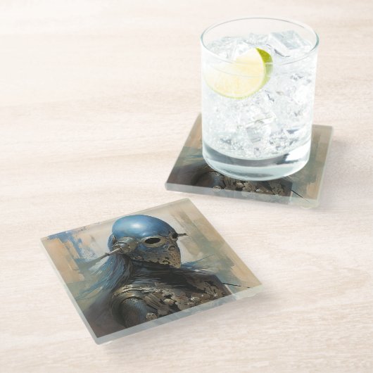 SFエイリアンヘルメットをかぶったマスク ガラスコースター (アングル)