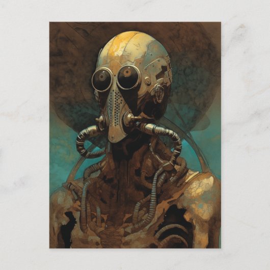 SFエイリアンヘルメットをかぶったマスク ポストカード (正面)