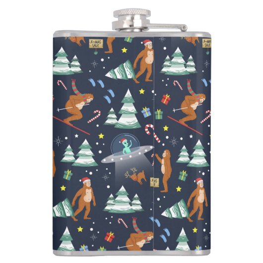 SFクリスマス |ビッグ足、エイリアン、トナカイ フラスク (裏面)