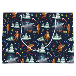 SFクリスマス |ビッグ足、エイリアン、トナカイ ラージペーパーバッグ
