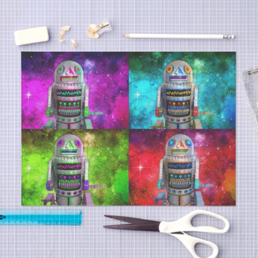 SFトイロボット赤い紫の緑の銀河系 薄葉紙 (クラフト)